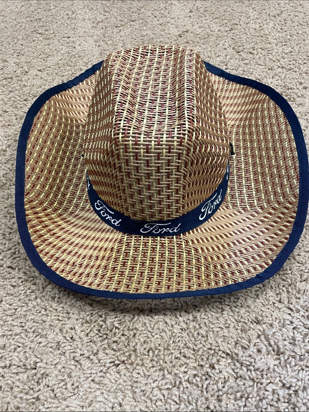 Ford Brown Straw Cowboy Hat with blue Band